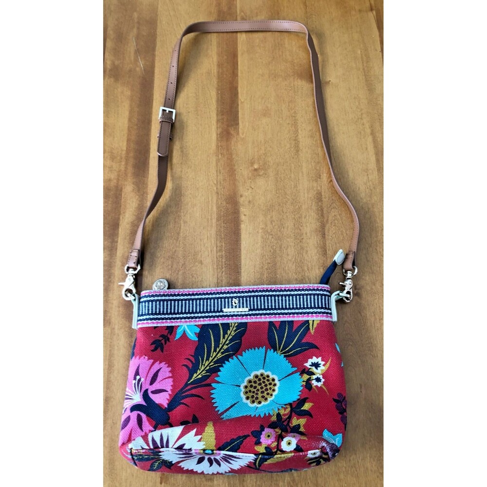 Spartina 449 Red Floral Crossbody Bag with Blue and Pink Accents